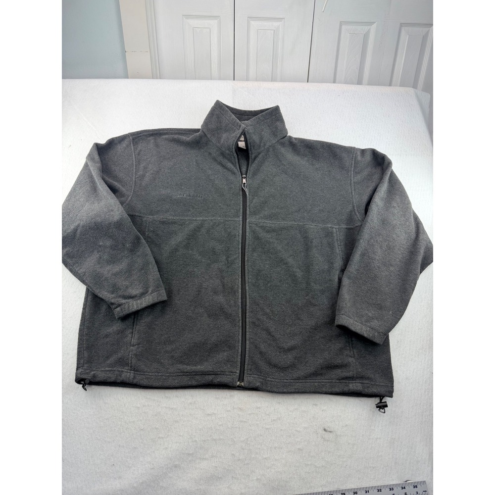 Columbia Mens XXL Gray Full Zip Fleece Jacket Mock Neck Adjustable Hem Logo